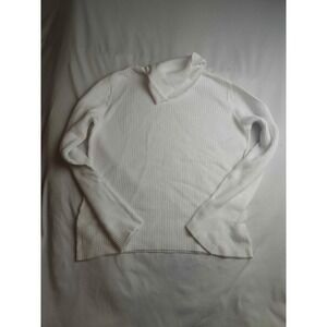 Talie White Ribbed Turtleneck Sweater 100% Cotton Long Sleeve Womens Large